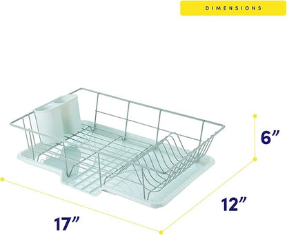 Sweet Home Collection Space-Saving 3-Piece Dish Drainer Rack Set: Efficient Kitchen Organizer for Quick Drying and Storage - Includes Cutlery Holder and Drainboard - Maximize Countertop Space, Mint - Image 4