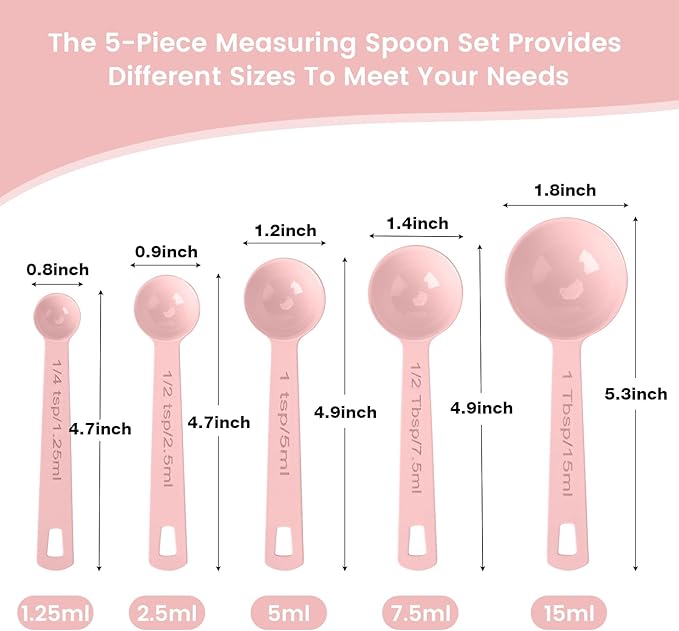 Stainless Steel Measuring Spoons Set of 5, Metal Measuring Cups and Spoons Set for Liquid/Food/Kitchen/Baking (Pink) - Image 7