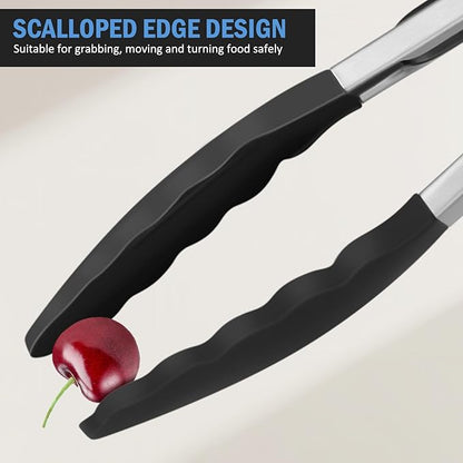 Kitchen Tongs, Stainless Steel Cooking Tongs with Silicone Tips, 600ºF High Heat-Resistant Non Scratch Locking Tongs for Cooking BBQ Grilling Air Fryer Pans, Set of 3 (7" 9" and 12") Black - Image 8
