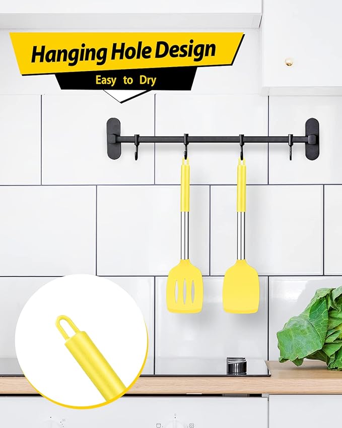 Pack of 2 Silicone Solid Turner, Non Stick Slotted Kitchen Spatulas, High Heat Resistant BPA Free Cooking Utensils, Ideal Cookware for Fish, Eggs, Pancakes(Yellow) - Image 4