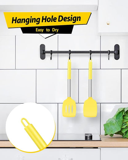 Pack of 2 Silicone Solid Turner, Non Stick Slotted Kitchen Spatulas, High Heat Resistant BPA Free Cooking Utensils, Ideal Cookware for Fish, Eggs, Pancakes(Yellow) - Image 4
