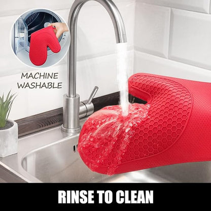 Rorecay 6pcs Oven Mitts and Pot Holders Sets for Kitchen, Extra Long Silicone Oven Gloves Heat Resistant 500 Degrees Non-Slip Potholders Hot Pads for Baking Cooking, Quilted Liner, Red - Image 6