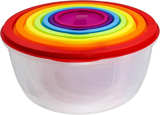 7Pcs Round Mixing Bowl Set Salad Bowl with Airtight Lids Plastic Nesting Mixing Bowl Set for Packing and Serving Christmas Salads Candies Cookies, Microwave Safe by SCWBOEII