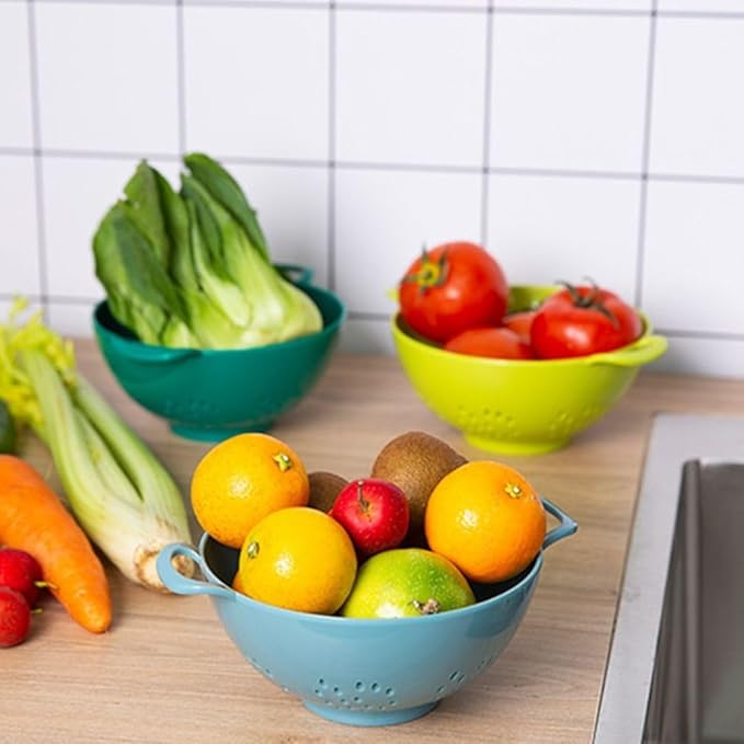 Heavy Duty 6 Inch Food Colander,Large Capacity Vegetable Strainer with Double Handles,Plastic Multipurpose Fruit Draining Basket for Kitchen(Light Blue)