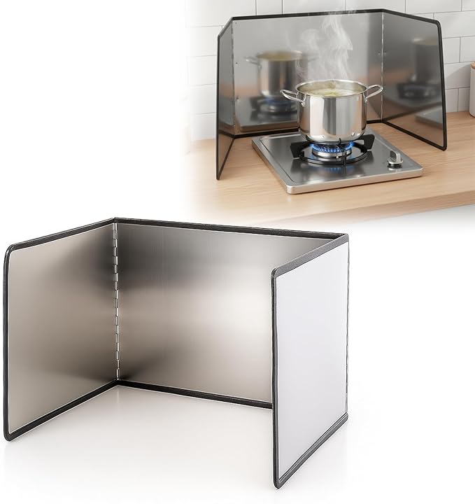 SHENLIU 3 Sided Splatter Guard, Anti Splatter Shield Stainless Steel Oil Splatters Guard for Stove Top, Foldable Grease Splatters Screen, Nonstick Oil Stove Heat Insulation Board for Cooking by Unknown
