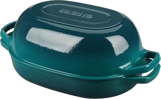 EDGING CASTING Enameled Cast Iron Oval Dutch Oven Pot with Lid, Dutch Oven for Sourdough Bread Baking, Bread Oven, Bread Dutch Oven, Oval Bread Pan, 7qt, Darkcyan