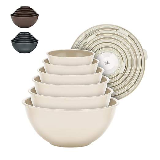 Bakken Master 12 Piece Plastic Nesting Bowls with Lids - Mixing Bowls Set includes 6 Prep Bowls and 6 Lids, BPA-Free, Reusable Meal Prep Containers, Microwave, Freezer & Dishwasher Safe, White Cream by BAKK%C3%8BNMASTER