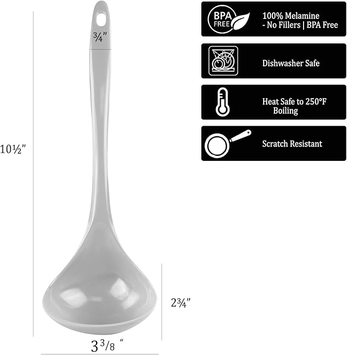Reston Lloyd Melamine Soup Ladle Kitchen Utensil, Premium Quality Utensil with Heat Resistant Ergonomic Handle, Durable BPA-Free Plastic, 10.5 inch long, One Piece, White - Image 3