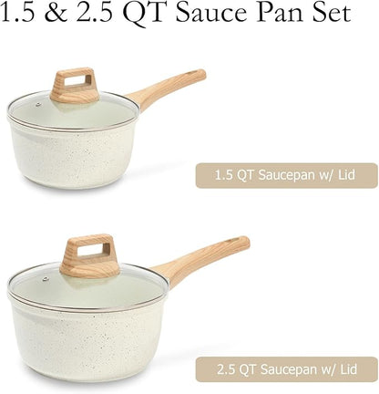ESLITE LIFE 1.5 QT & 2.5 QT Sauce Pan Set with Lids, Nonstick Small Soup Pot Compatible with All Stovetops (Gas, Electric & Induction), PFOA Free, White