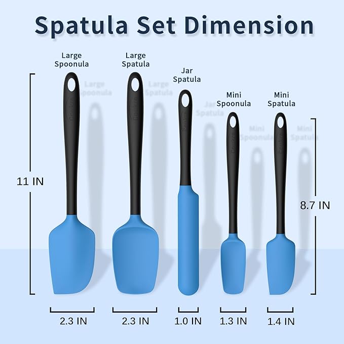 Coukre Silicone Spatula Set of 5,High Temperature Resistant, Food Grade Silicone, Dishwasher Safe, for Baking, Cooking (Blue Black) - Image 2