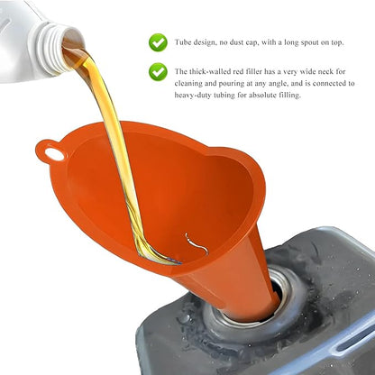 2 PCS Oil Funnel, Multi-Purpose Plastic Long Neck Oil Funnel, Automotive Use Funnels for Filling Oils Lubricants Water Diesel, Kitchen Funnels for Filling Bottles Jars (Orange)