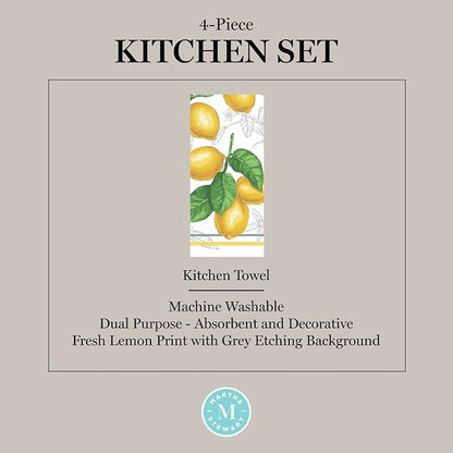 Martha Stewart Lots of Lemons Modern Kitchen Towel, Oven Mitt & Potholder Set, 4-Pack, White-Yellow - Image 8