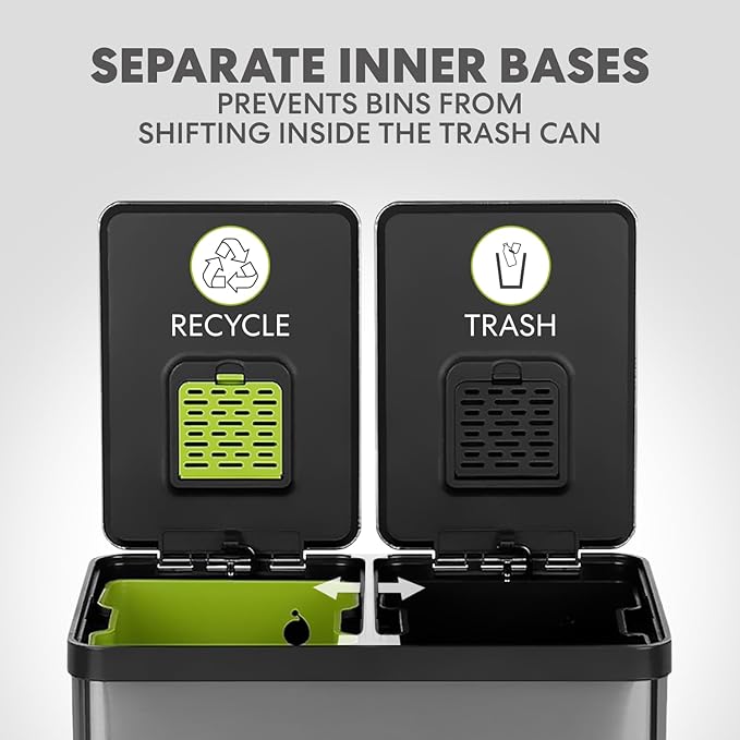 Simpli-Magic 16 Gallon (60L) Elegant Black Step Trash Can – Dual Compartment Kitchen Garbage Can with Waste & Recycling Bins – Slow-Close Lid, Odor Control, Hands-Free, Premium Stainless Steel - Image 5