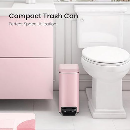 Cesun Small Bathroom Trash Can with Lid Soft Close, Step Pedal, 6 Liter / 1.6 Gallon Stainless Steel Garbage Can with Removable Inner Bucket, Anti-Fingerprint Finish (Pink) - Image 2