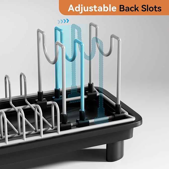 Laveshop Small Dish Drying Rack, Compact Dish Drainer for Kitchen Counter, with Adjustable Back Slots, Space-Saving for Small Kitchens, Black - Image 2