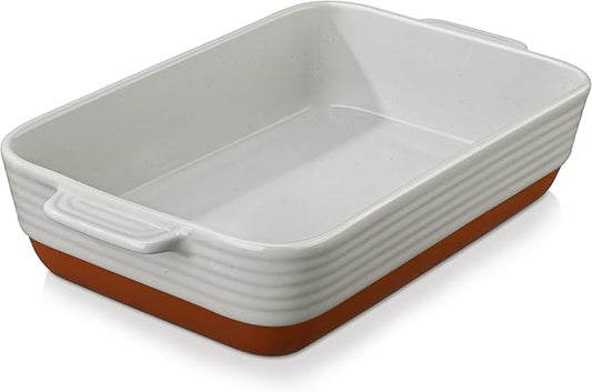 MALACASA Lasagne Dishes for Oven, 4.8 Qt Ceramic Oven Dish with Handles, 9 x 13 Inch Deep Rectangular Baking Dish Casserole Dishes, Grey Lasagna Pan Bakeware for Roasting, Series TARA by MALACASA