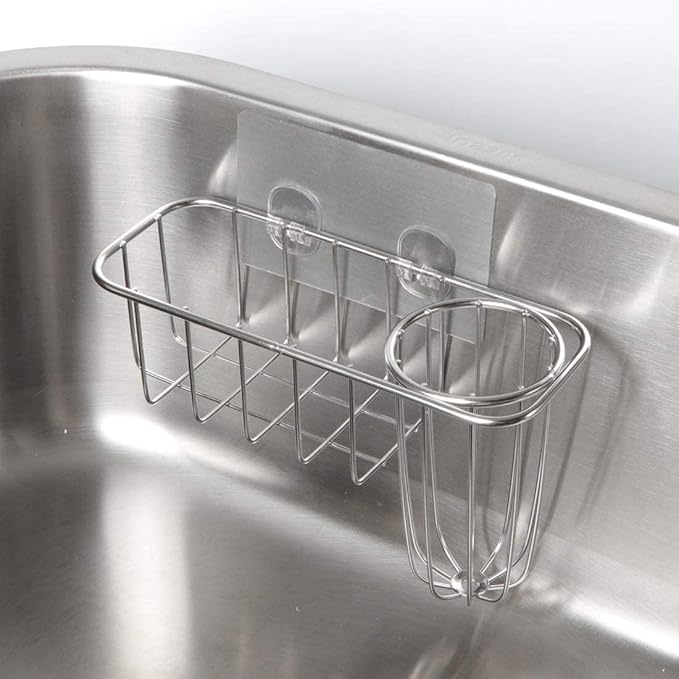HULISEN 3-in-1 Sponge Holder for Kitchen Sink with Dish Brush Holder, Stainless Steel Caddy for Soap, Scrubber, No Drill and Rustproof, Silver - Image 2