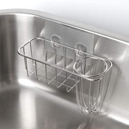HULISEN 3-in-1 Sponge Holder for Kitchen Sink with Dish Brush Holder, Stainless Steel Caddy for Soap, Scrubber, No Drill and Rustproof, Silver - Image 2