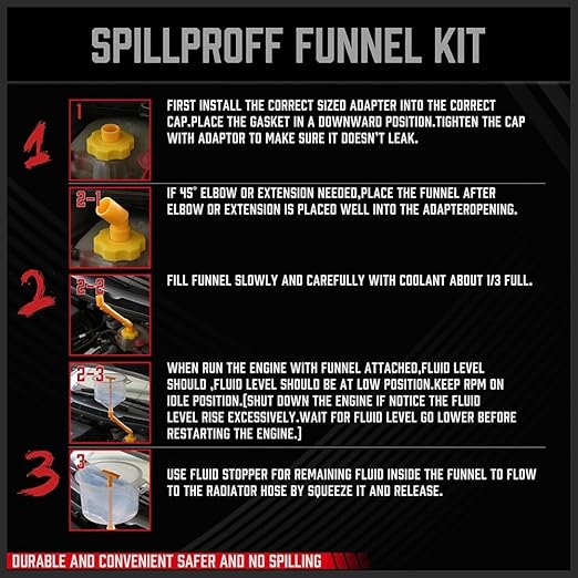 Ultimate No Spill Coolant Funnel Kit - 19-Piece Spill-Free Radiator Funnel Set, Spill Proof Radiator Bleeder Kit, Coolant Filling, Radiator Filler, Extra Funnels and Adapters for Universal Vehicle - Image 6