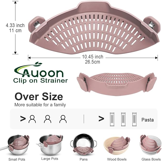 Large AUOON Clip on Strainer for All Pots and Pans - Oversized Silicone Pot Strainer Family-Style Design Pasta Strainer Kitchen Colander for Spaghetti and Noodles | Dishwasher Safe - Image 3