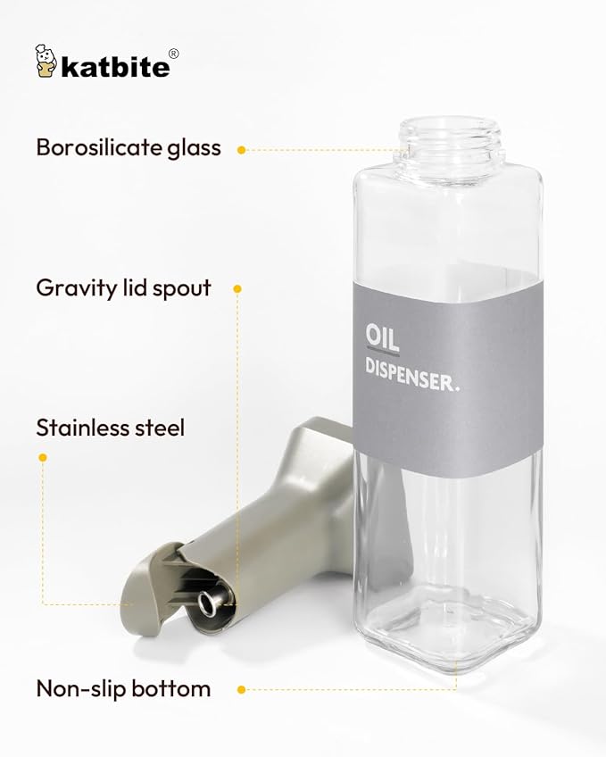 katbite 16oz Glass Olive Oil Dispenser Bottle for Kitchen Cooking - Leakproof Kitchen Essential with Precise Pouring Spout for Salad, Air Fryer, BBQ, Non-Stick Pans, Easy Refill and Use, Dark Grey - Image 5