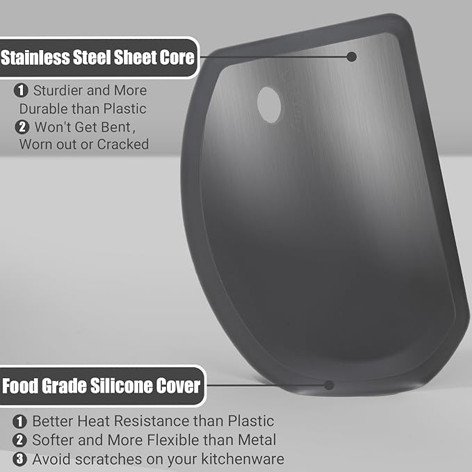 Silicone Dough Scraper with Stainless Steel Sheet, Curved Edge Flexible Bowl Scraper for Baking, Food Grade Silicone Bench Scraper for Sourdough Bread Proofing Basket, 5.98"×4.3", Dark Gray, SAPID - Image 2
