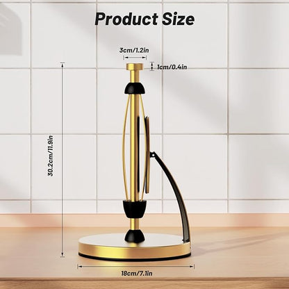 VEHHE Gold Paper Towel Holder Countertop, One-Handed Tear, Stainless Steel, Stand Paper Towel Holder with Spring Activated Arm & Non Slip Weighted Base, for Kitchen Bathroom - Image 5