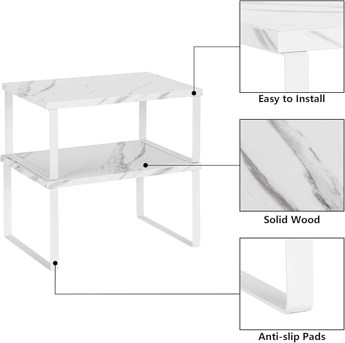 NEX Kitchen Counter Shelf, Stackable Cabinet Shelf Organizers Expandable Countertop Shelf for Pantry, Set of 4, White - Image 6