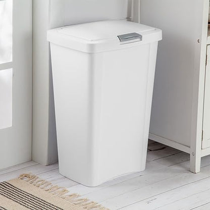 Sterilite 13 Gallon TouchTop Wastebasket Trash Can Garbage Recycle Bin with Titanium Latch for Kitchen, Garage, Basement, or Office, White (12 Pack)