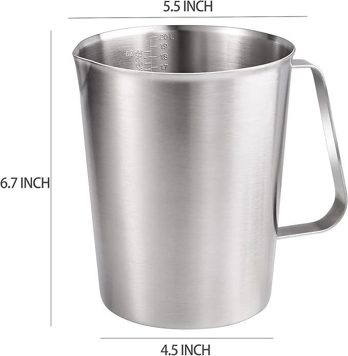KSENDALO 64Oz/8Cup Stainless Steel Pitcher (SUS304), 2 Liter Metal Container for Water, Milk, Liquid with Handle with Engraved Markings, Silver - Image 3