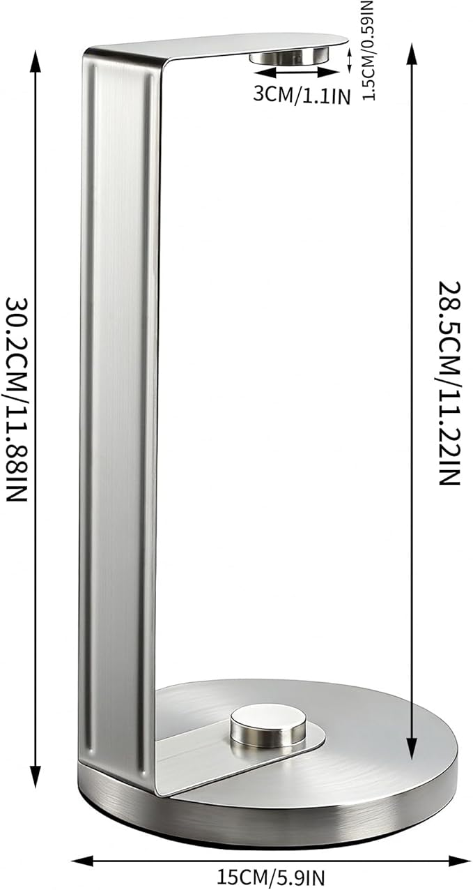 ZUNTO Paper Towel Holder for Countertop, Freestanding Kitchen Paper Towel Organizer, One-Hand Tear Paper Towel Rack, Heavy Duty and Non-Slip, Silver