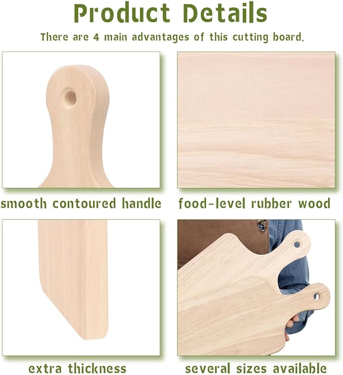 LZMS 4-Pack 13 1/2"x 7 1/2" Wood Serving Boards Set | Unfinished Wood Crafts with Handle | Wooden Cutting Boards Bulk for Charcuterie,Cheese,Meat,Bread,Vegetabes & Fruits