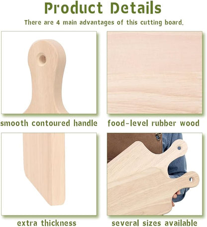 LZMS 4-Pack 13 1/2"x 7 1/2" Wood Serving Boards Set | Unfinished Wood Crafts with Handle | Wooden Cutting Boards Bulk for Charcuterie,Cheese,Meat,Bread,Vegetabes & Fruits