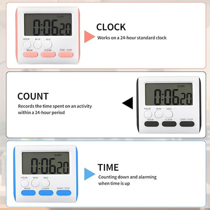 Mudder 12 Pack Digital Kitchen Timer for Cooking, Large Digits, 24 Hour Magnetic Backing Stand Kitchen Timers Clock for Classroom Kids Teachers, Loud Alarm and Large Screen (Mix Color) - Image 4