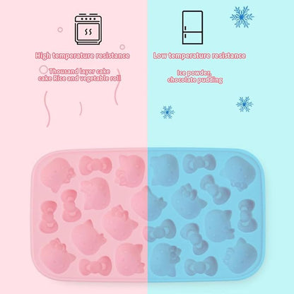 Ice Tray with Lid and Bin and Ice Scoop, Cartoon Silicone Ice Molds, 24 Holes Cute Cat Ice Cube Tray for Drinks, Coffee, Cocktail