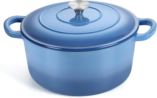 TeamFar 6QT Dutch Oven with Lid, Enameled Nonstick Cast Iron Dutch Oven Cooking Pot for Stewing Baking Braising, Various Stoves & Oven Safe, Toxic Free & Solid, Dual Handles & Easy Cleanup - Blue by TeamFar