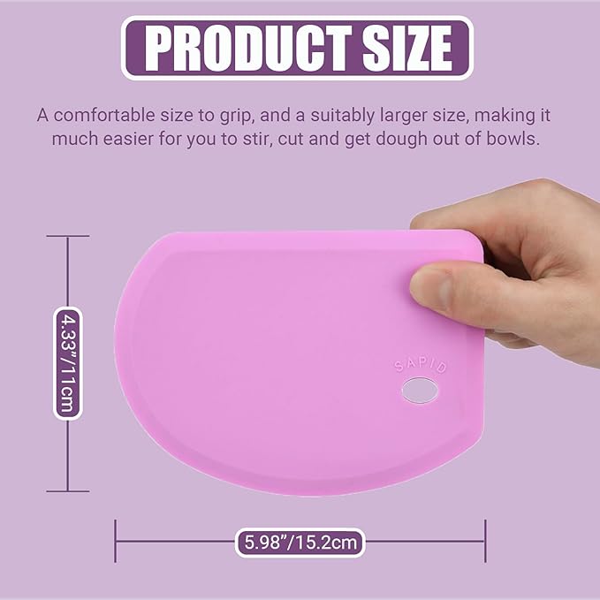 Sapid Silicone Bowl Scraper Flexible Curved Edge (5.98"×4.3"), Food Grade Bench Dough Scraper for Baking Sourdough Bread, Cake, Fondant Icing, Heat- Resistance Kitchen Dish Pan Scrapers (1, Purple) - Image 3