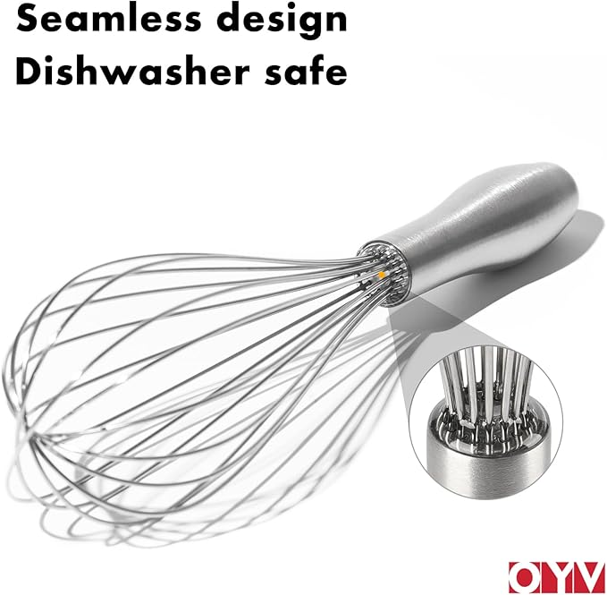 OYV 12" Whisk for Cooking, Ergonomic Handle, Dishwasher Safe 18/10 Stainless Steel Whisk, Professional Kitchen Wire Whisk, Perfect for Blending, Whisking, Baking, and Beating - Image 5