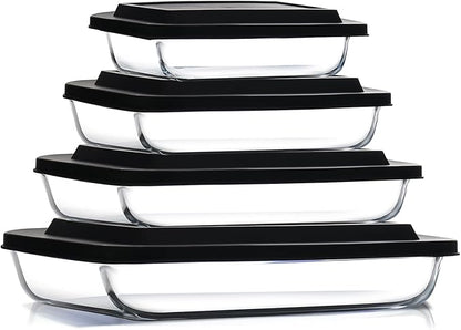 Nestl 8pc Glass Baking Dishes for Oven, Glass Food Storage Containers with Lids, Leakproof Casserole Dishes for Oven with Lid, Cooking, Microwave Oven Freezer Safe Bakeware, 9x13 Lasagna Pan Black by Nestl
