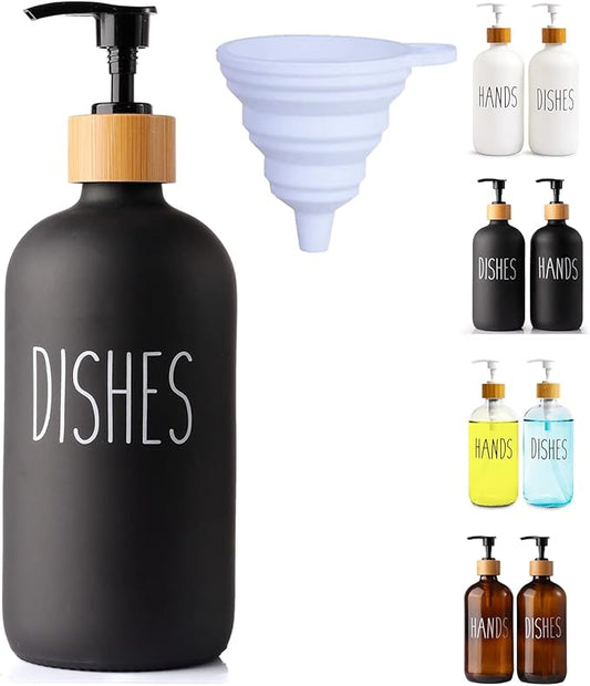 LOOCHICA Black Glass Kitchen Soap Dispenser, Detergent Dispenser or Dish Soap Dispenser for Kitchen Sink, Black Soap Dispenser, Modern Farmhouse Decor Dish Soap Pump for Kitchen Organization by Loochica