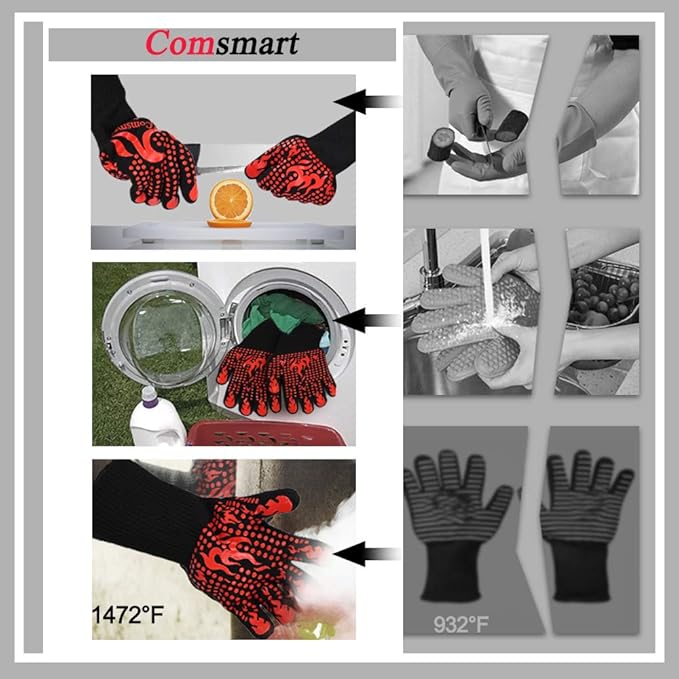 Comsmart BBQ Gloves, 1472 Degree F Heat Resistant Grilling Gloves Silicone Non-Slip Oven Gloves Long Kitchen Gloves for Barbecue, Cooking, Baking, Cutting - Image 4