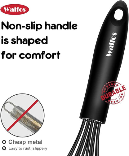 Walfos Silicone Flat Whisk,11inch Flat Whisk Non Scratch Coated Flat Whisks for Cooking.Great for Ceramic Coated pans and Wider shallower pots.Black - Image 6