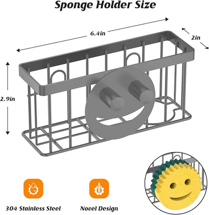 MURLONG Sponge Holder Smiley Face,Sink Caddy for Kitchen Sink,Sponge Holder with 2 PCS Suction Cups/1 PCS Adhesive Strips,Designed for Sponge,Soap,Dish Brush,Scrubber-Charcoal Gray - Image 2