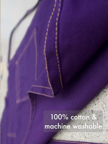 Deep Purple Split Leg Apron, Cotton Canvas Full Coverage Pottery Apron for Artists, Overlap Design for Ceramics, Glazing, Wheel Throwing