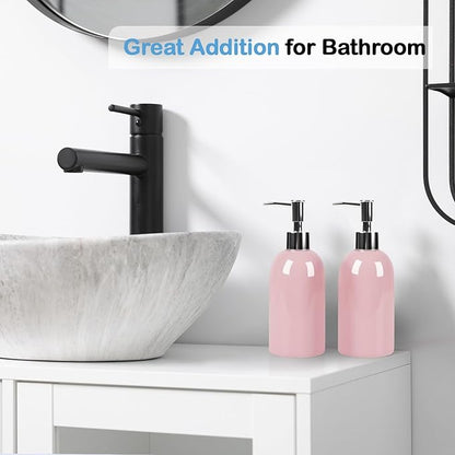 Natheeph 14OZ Ceramic Soap Dispenser Ceramic Soap Pump Dispenser Can Fill Liquid for Bathroom/Kitchen (2PC Pink) - Image 5