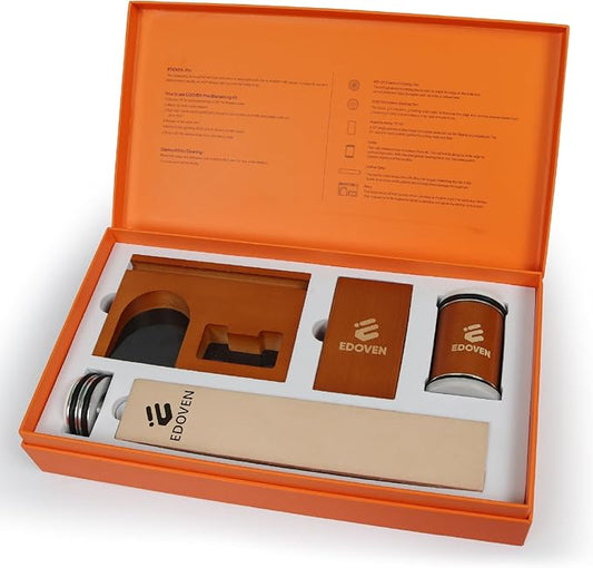 Premium Rolling Knife Sharpener Kit - Magnetic Manual Knife Sharpener with Diamond & Ceramic Discs, Two Extra Discs, Leather Strop & Stand, 15° & 20° Angle Guides, Gift for Chefs & Home Cooks by EDOVEN