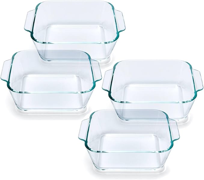 Small Casserole Dishes 4 Pack, 5 Inch Glass Square Baking Dish Individual Portion Baking Pan for Oven Microwave Air Fryer Square Egg, Clear Prep Bowls with Handle by Yomvzake