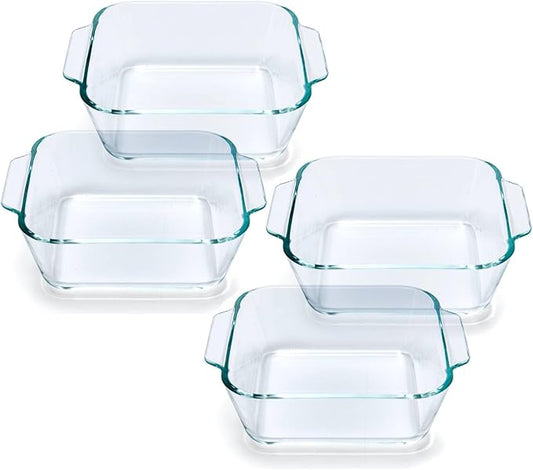 Small Casserole Dishes 4 Pack, 5 Inch Glass Square Baking Dish Individual Portion Baking Pan for Oven Microwave Air Fryer Square Egg, Clear Prep Bowls with Handle by Yomvzake