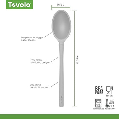 Tovolo Flex Core Silicone Deep Spoon for Cooking Mixing Baking Serving, Dishwasher Safe BPA Free All Silicone Kitchen Spoon Heat Resistant Nonstick Safe Serving Spoon, Oyster Gray