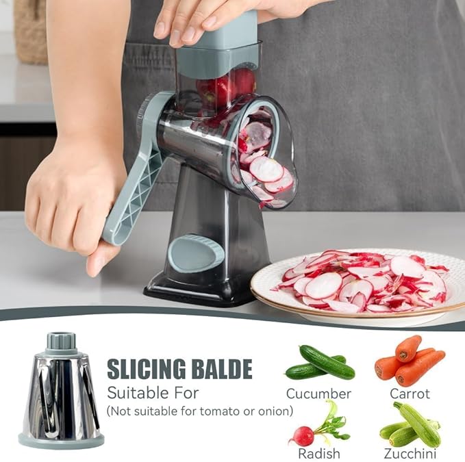 KEOUKE Rotary Cheese Grater Pro 6 in 1 - Shredder Crinkle Slicer Grinder Ice Shaver, Stable Suction, Time-saving Easy Use & Clean, Safe Morden Kitchen Tool for Cheese, Vegetable, Nuts, Chocolate - Image 5